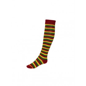 Rood met geel en groene gestreepte knie sokken
